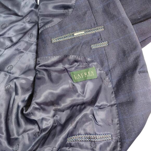 Lauren Ralph Lauren Men's Dark Navy / Blue Checkered Suit Jacket - Size: 48L - Picture 5 of 10
